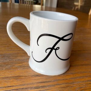 Indigo Monogrammed Cursive Print “F” Mug